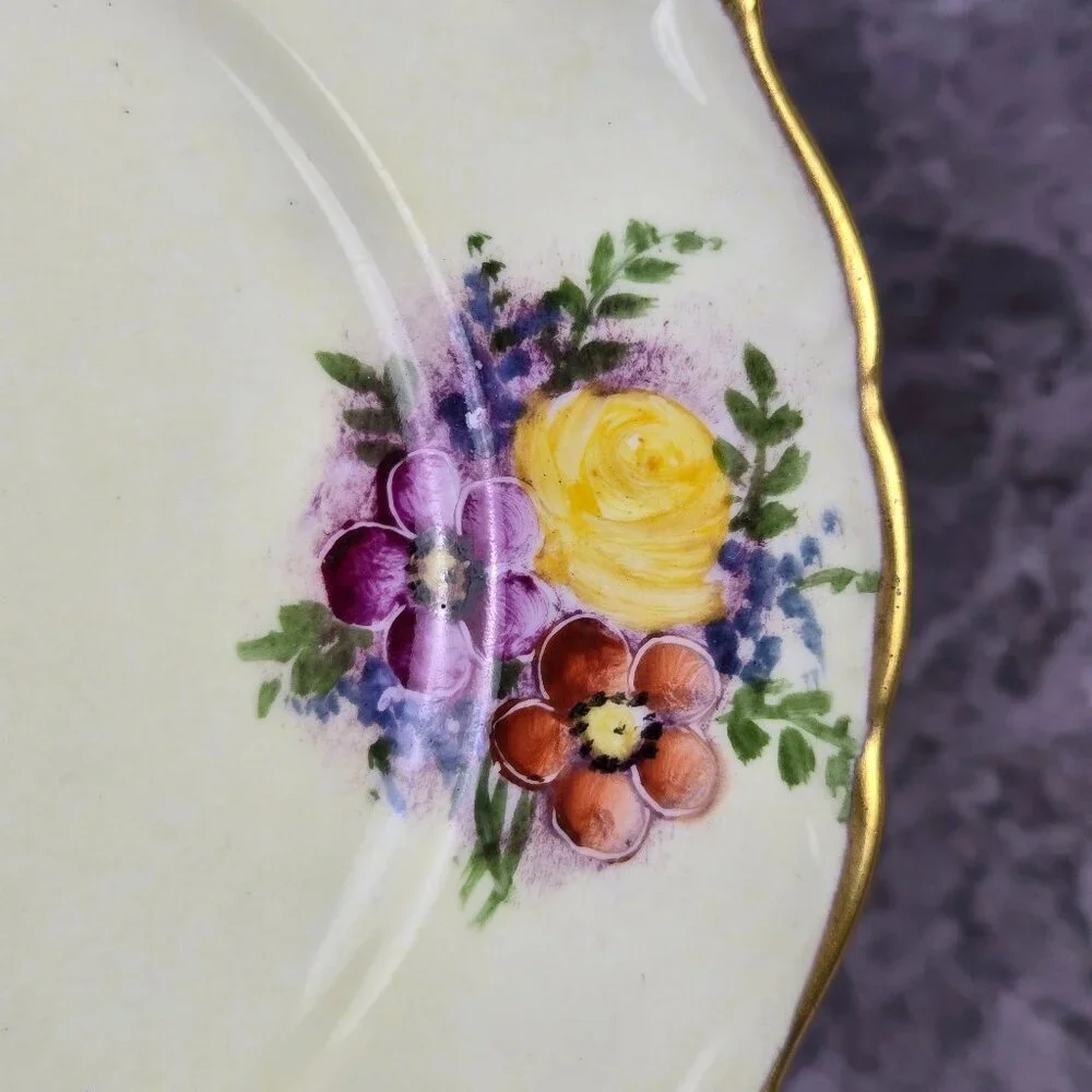 Vintage Porcelain 3 Piece Set Cup, Saucer, Snack Plate Floral Pattern Gold Trim